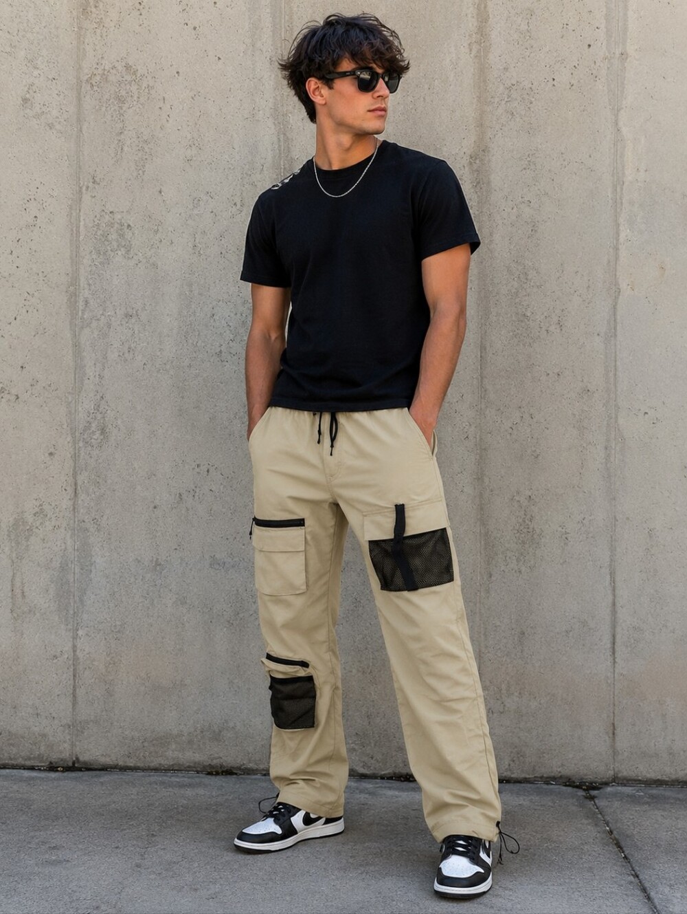 American Stitch Utility Cargo Pants Tan Beige Techwear Joggers Size Large NWT - Picture 1 of 4
